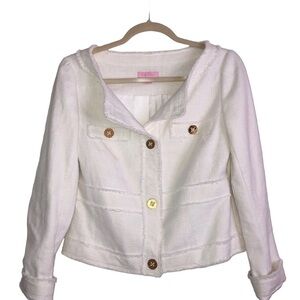 Lilly Pulitzer Women’s Millie Fringed Jacket White Linen Blend Womens Sz S